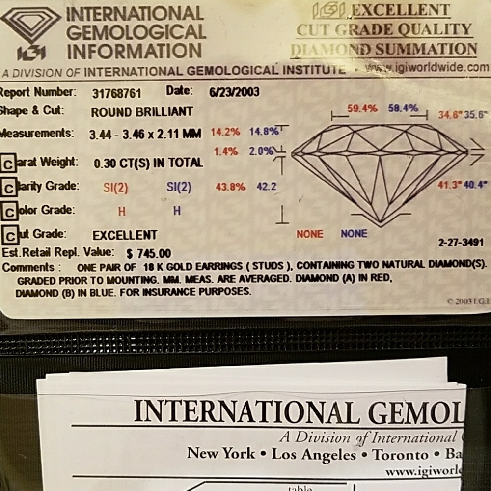 IGI CERTIFIED 18KT YELLOW GOLD .30TDW STUD EARRINGS - Picture 9 of 11